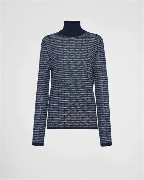 prada geometric-intarsia wool sweater|Superfine wool turtleneck sweater with intarsia logo .